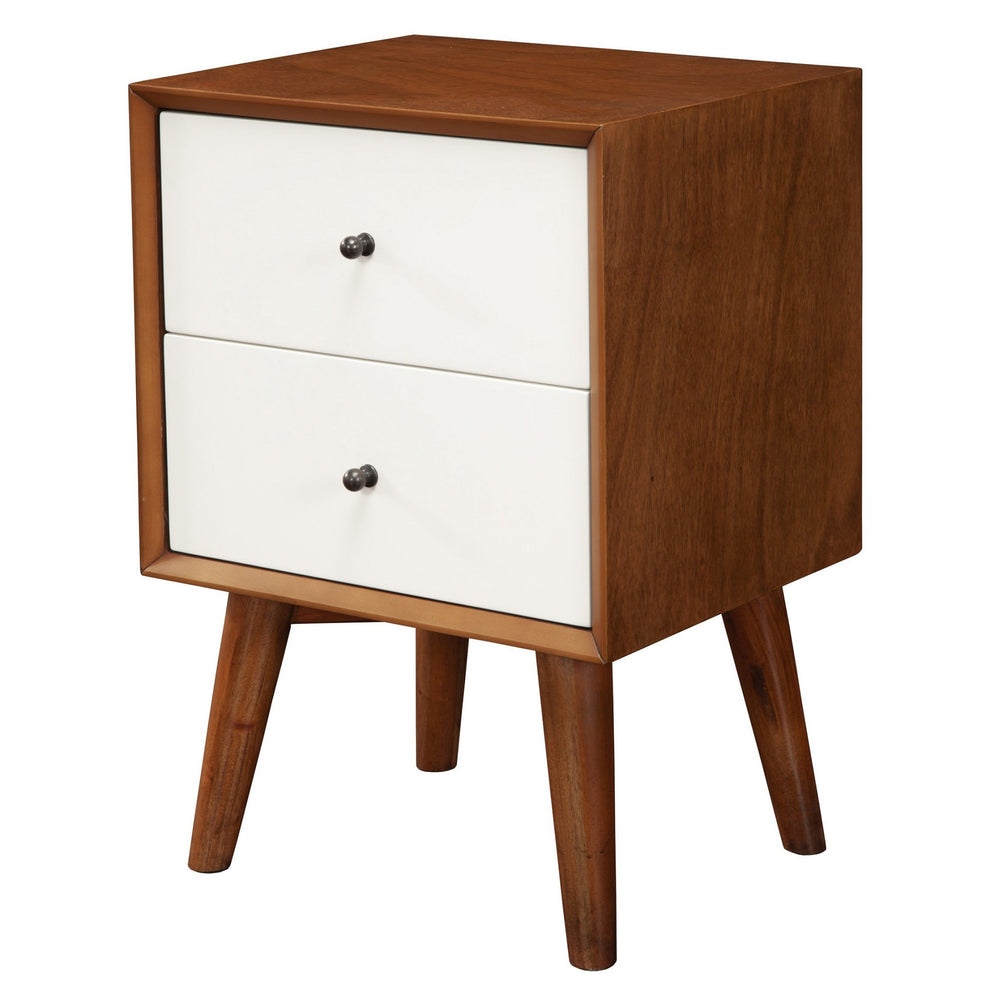 Brown And White Century Modern Wood 2 Drawer Nightstand By Homeroots | Nightstands | Modishstore - 2