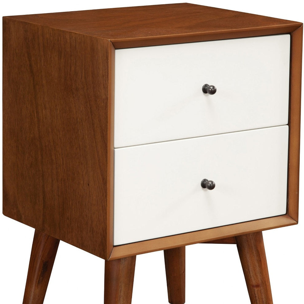 Brown And White Century Modern Wood 2 Drawer Nightstand By Homeroots | Nightstands | Modishstore - 3