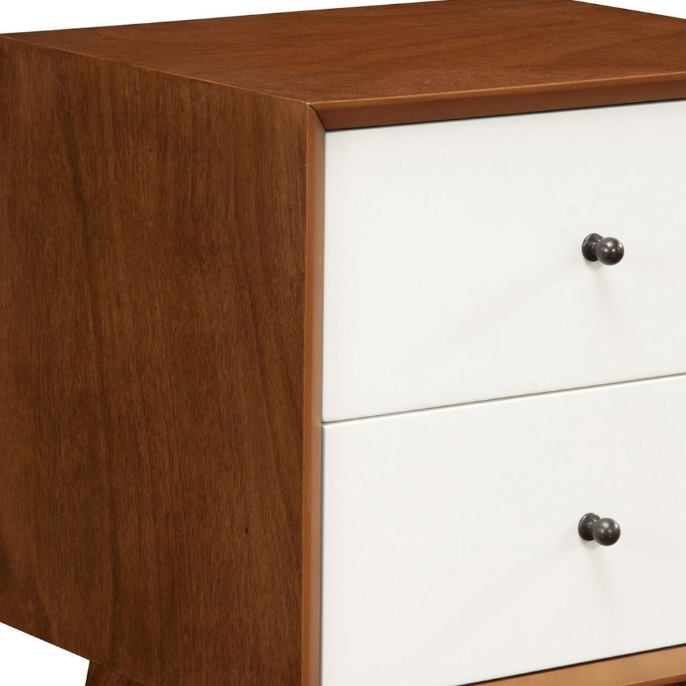 Brown And White Century Modern Wood 2 Drawer Nightstand By Homeroots | Nightstands | Modishstore - 4