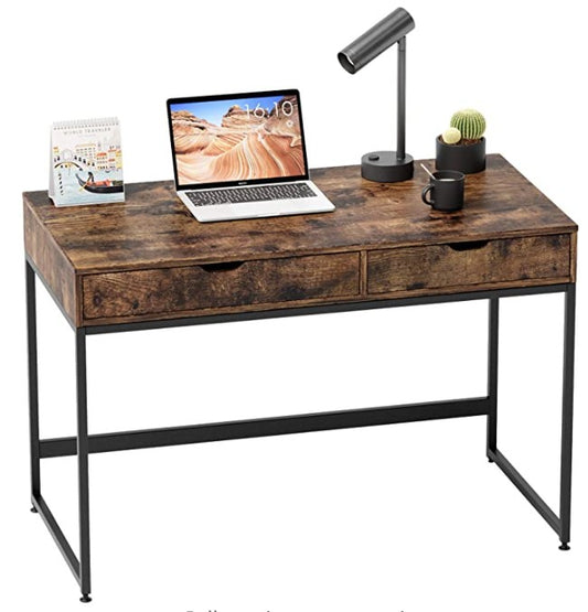 43" Modern Rustic Brown and Black Two Drawer Desk By Homeroots | Desks | Modishstore