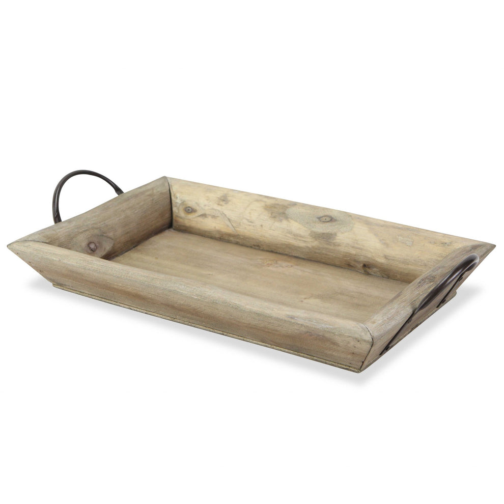 Deep Wooden Tray With Metal Handles By Homeroots | Trays | Modishstore - 2