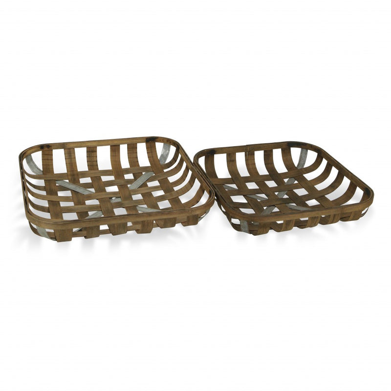 Set Of Two Wood And Metal Lattice Weave Baskets By Homeroots | Bins, Baskets & Buckets | Modishstore