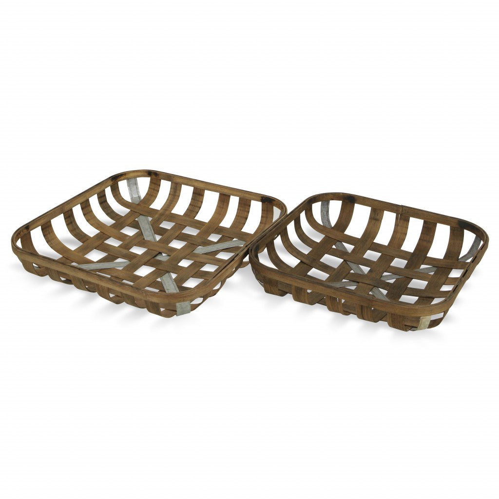Set Of Two Wood And Metal Lattice Weave Baskets By Homeroots | Bins, Baskets & Buckets | Modishstore - 2