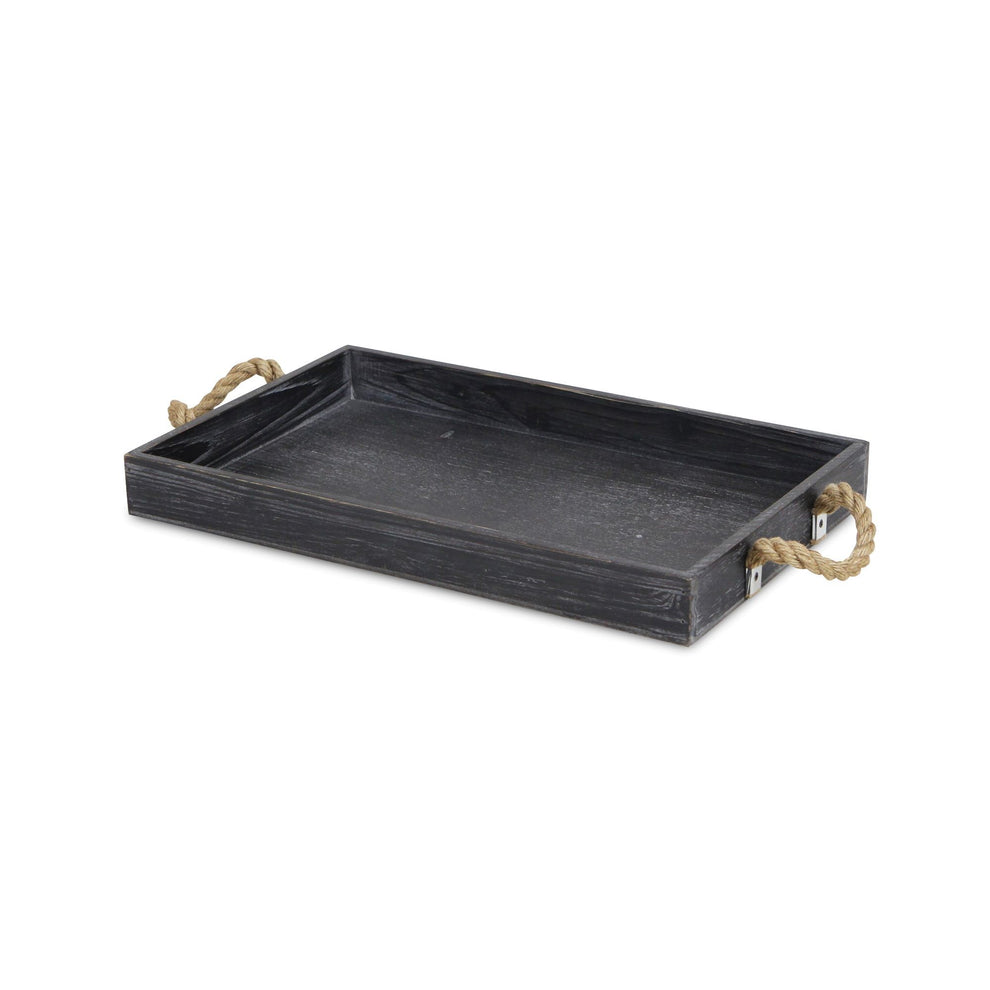 Black Wooden Tray With Rope Handles By Homeroots | Trays | Modishstore - 2