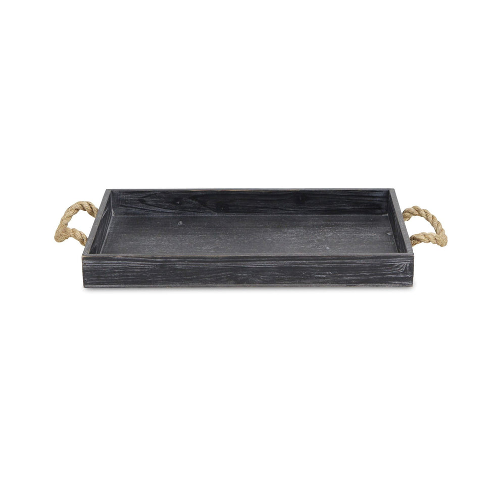 Black Wooden Tray With Rope Handles By Homeroots | Trays | Modishstore - 3