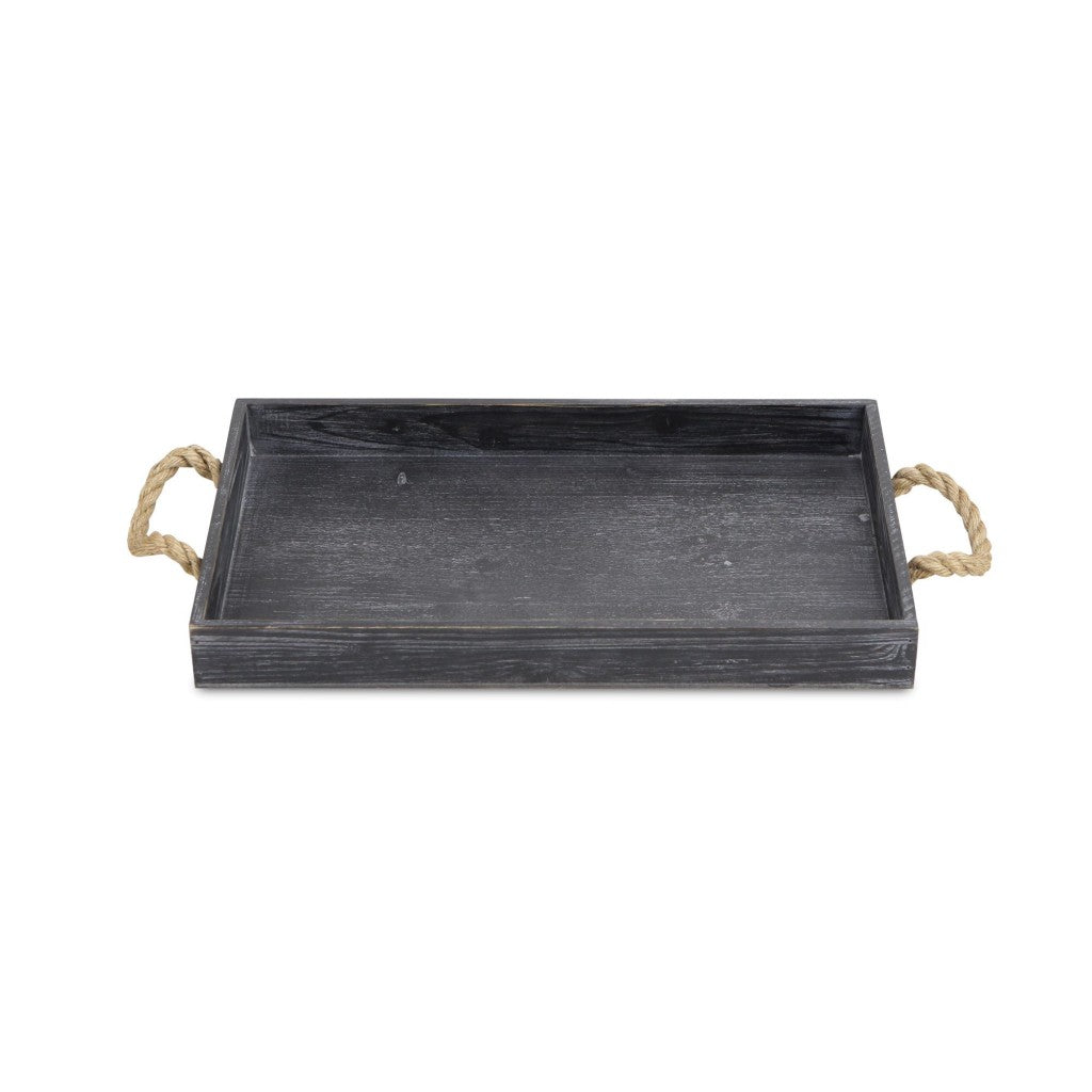 Black Wooden Tray With Rope Handles By Homeroots | Trays | Modishstore - 4