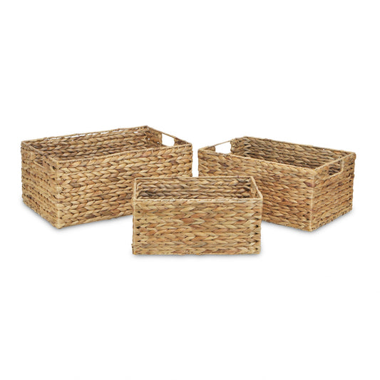 Set of Three Braided Water Hyacinth Baskets By Homeroots | Bins, Baskets & Buckets | Modishstore