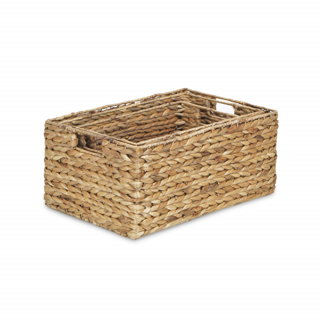 Set of Three Braided Water Hyacinth Baskets By Homeroots | Bins, Baskets & Buckets | Modishstore - 2