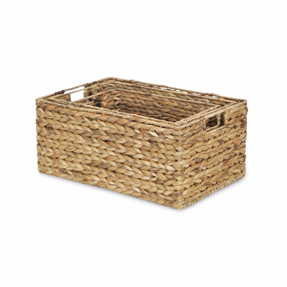 Set of Three Braided Water Hyacinth Baskets By Homeroots | Bins, Baskets & Buckets | Modishstore - 3