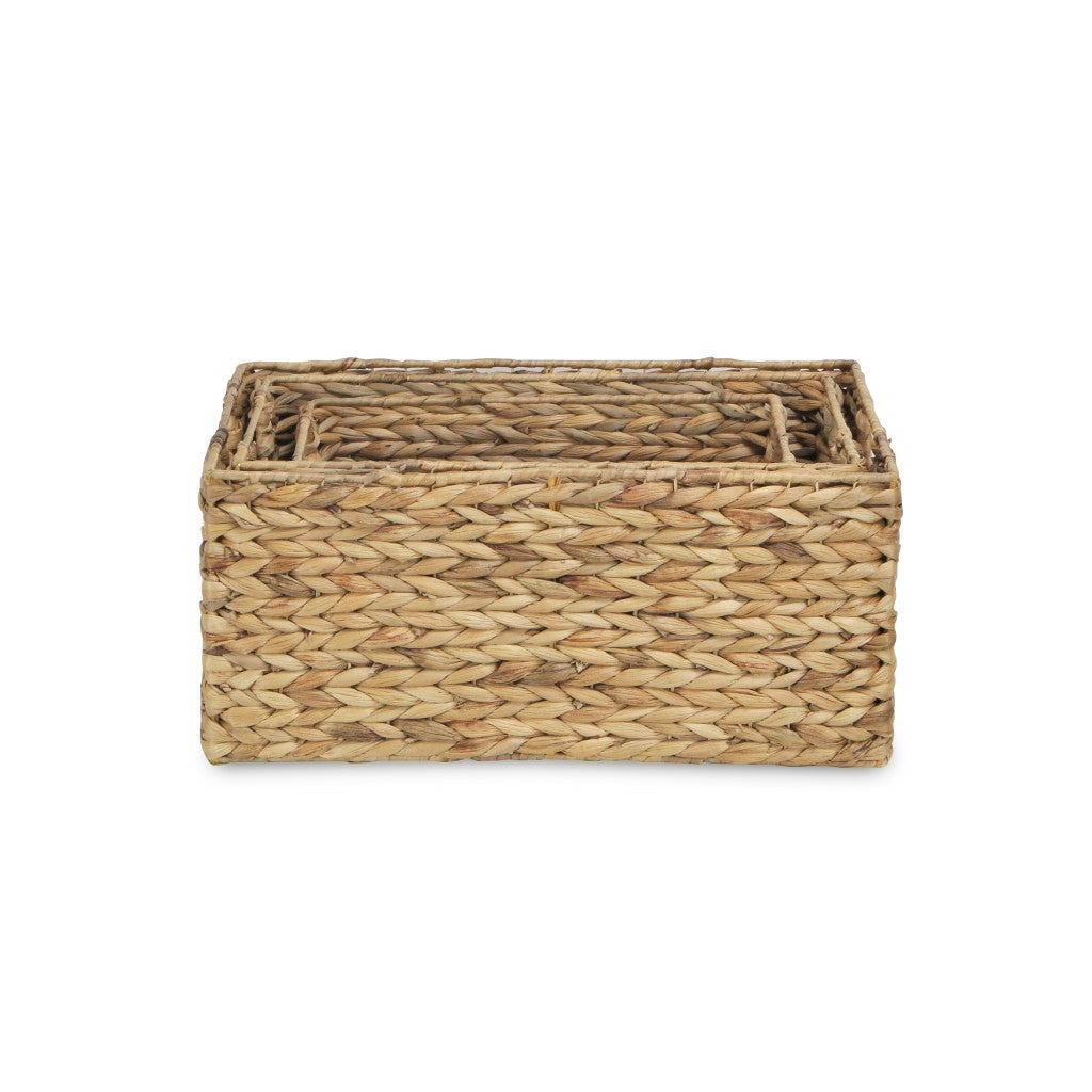 Set of Three Braided Water Hyacinth Baskets By Homeroots | Bins, Baskets & Buckets | Modishstore - 4