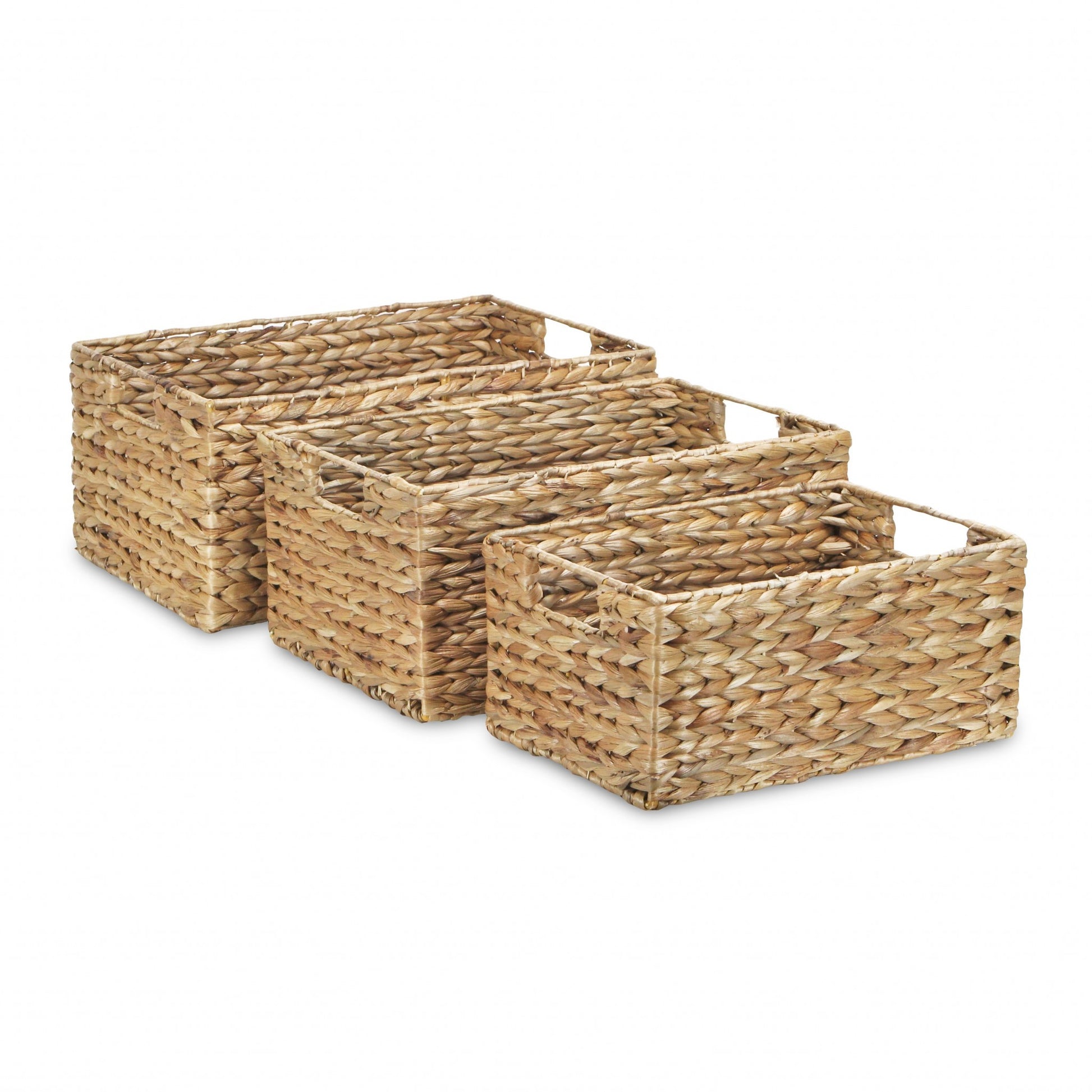 Set of Three Braided Water Hyacinth Baskets By Homeroots | Bins, Baskets & Buckets | Modishstore - 5