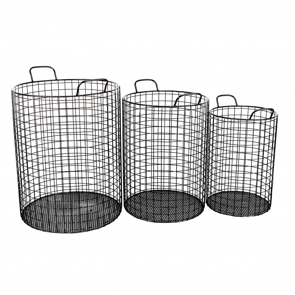 Set of Three Metal Wire Storage Baskets By Homeroots | Bins, Baskets & Buckets | Modishstore - 3