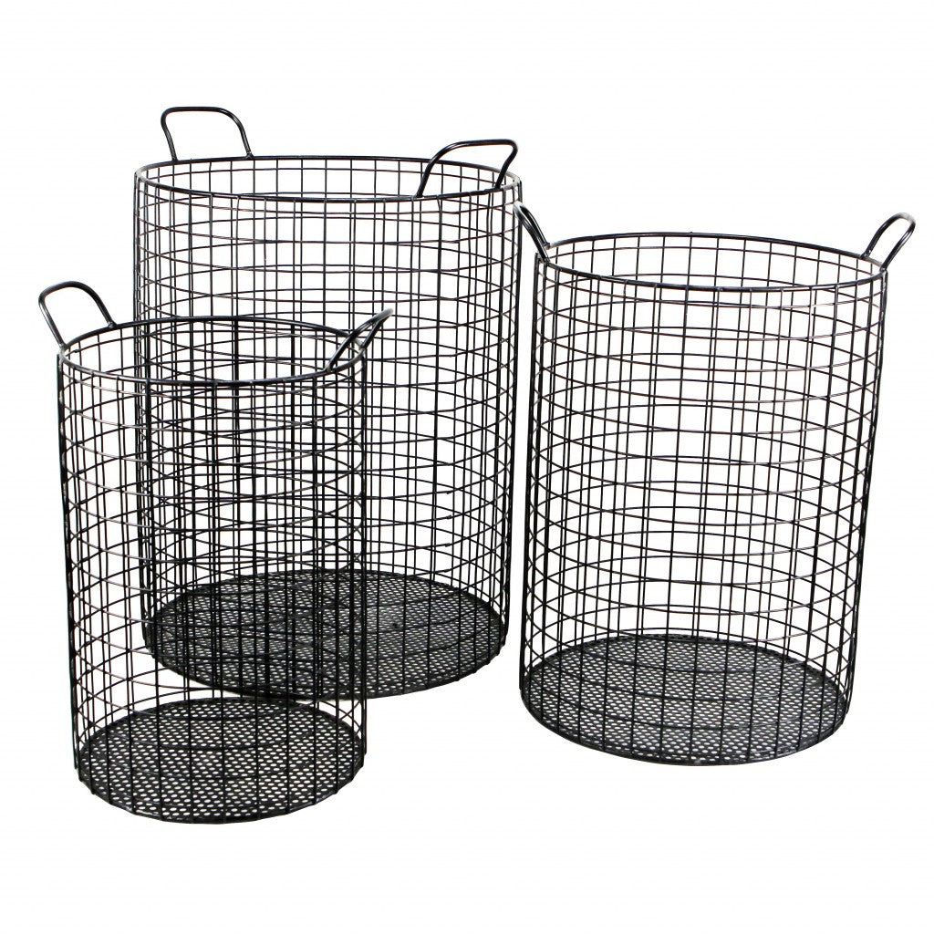 Set of Three Metal Wire Storage Baskets By Homeroots | Bins, Baskets & Buckets | Modishstore - 5