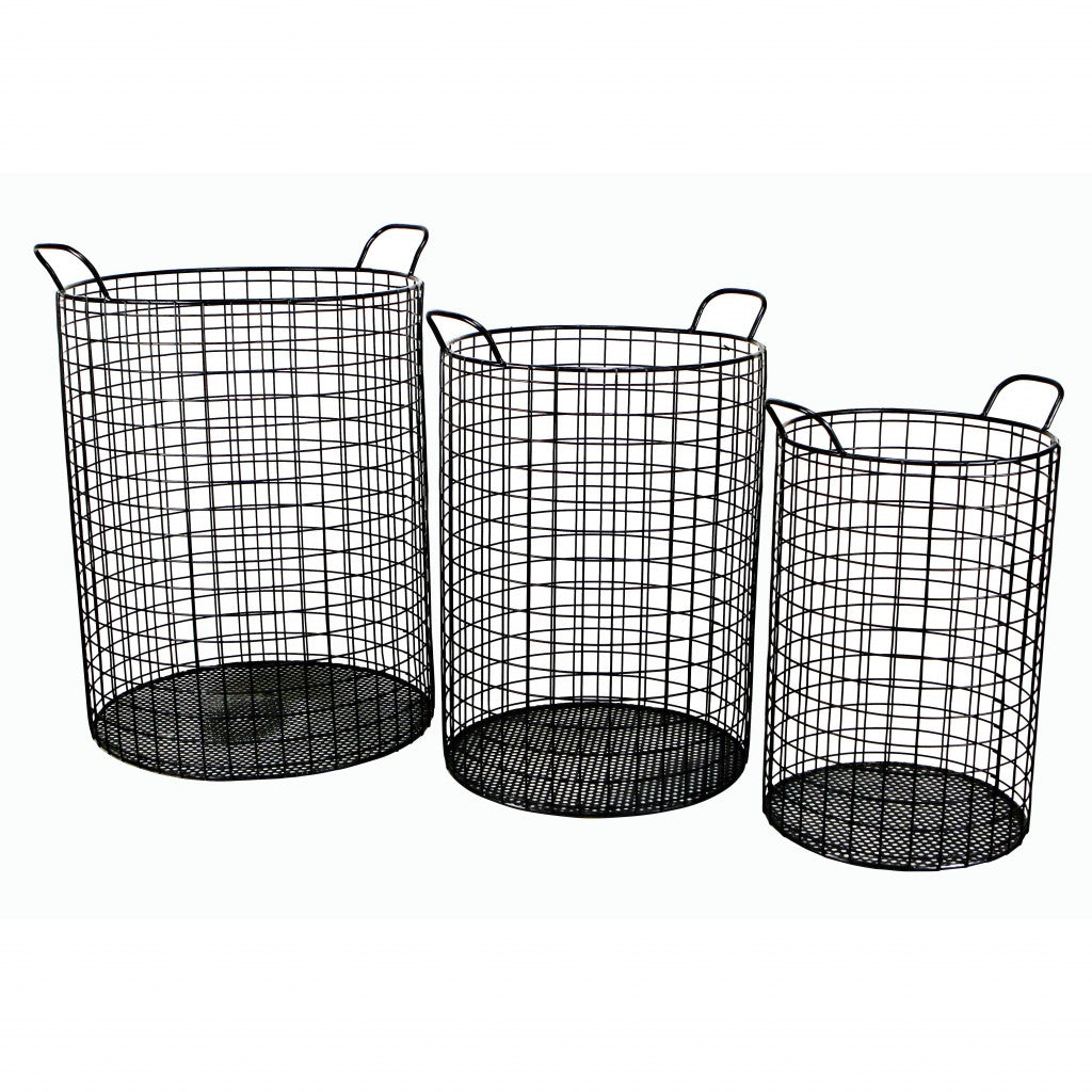 Set of Three Metal Wire Storage Baskets By Homeroots | Bins, Baskets & Buckets | Modishstore - 7