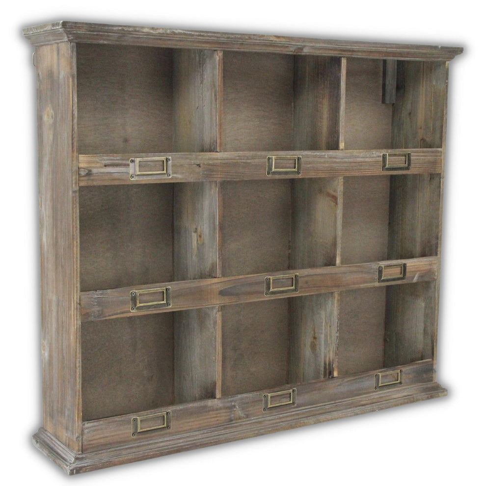 Rustic Nine Slot Wooden Open Wall Cabinet By Homeroots | Cabinets | Modishstore - 2