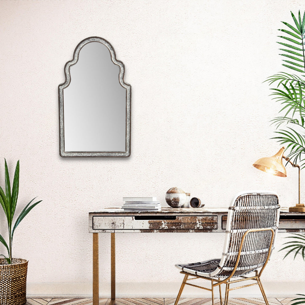 Vintage Curved Gray Wall Mirror By Homeroots | Mirrors | Modishstore