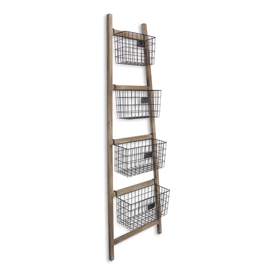 Wooden Ladder Storage Piece with 4 Baskets By Homeroots | Room Dividers | Modishstore