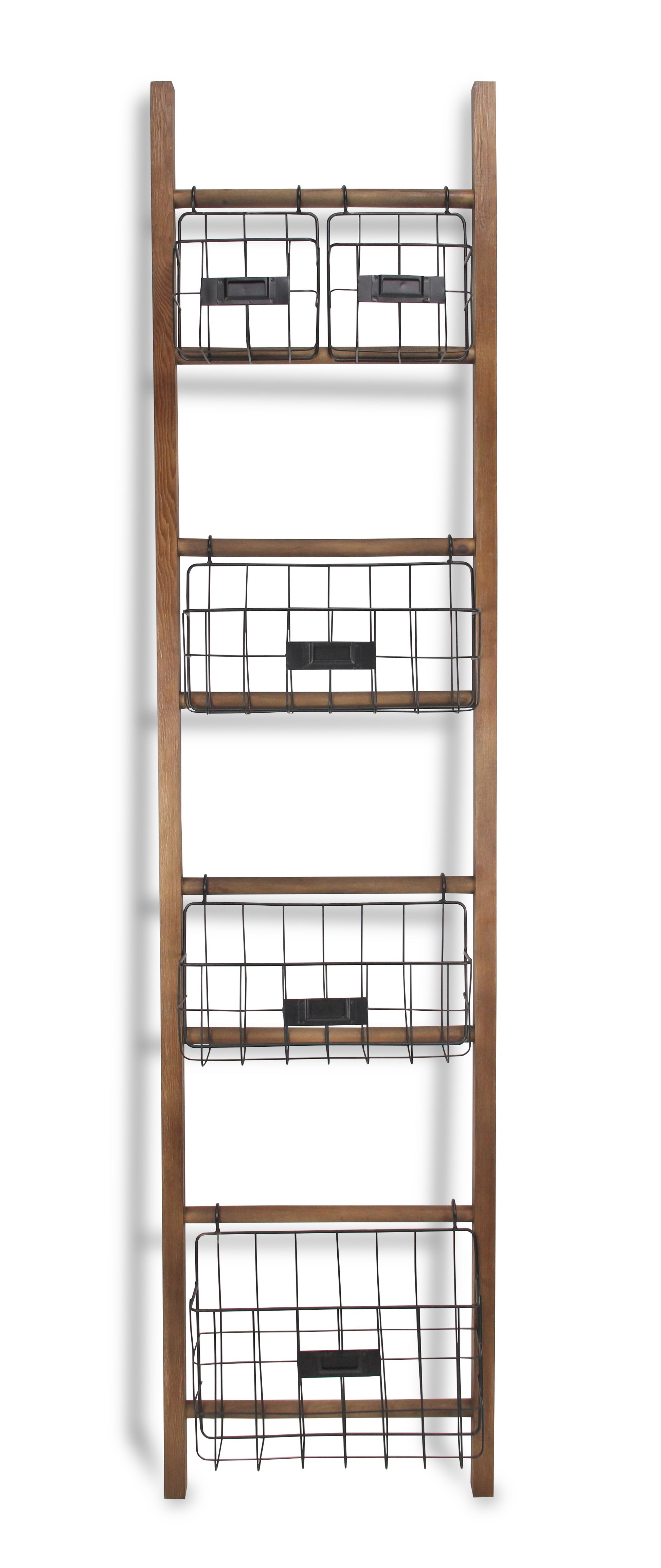 Natural Wood Storage Shelf with 5 Baskets By Homeroots | Room Dividers | Modishstore - 3