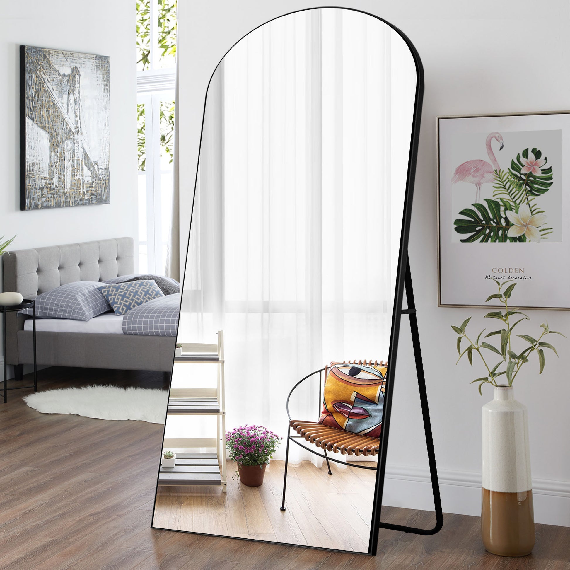 Black Arched Mirror with Stand By Homeroots | Mirrors | Modishstore