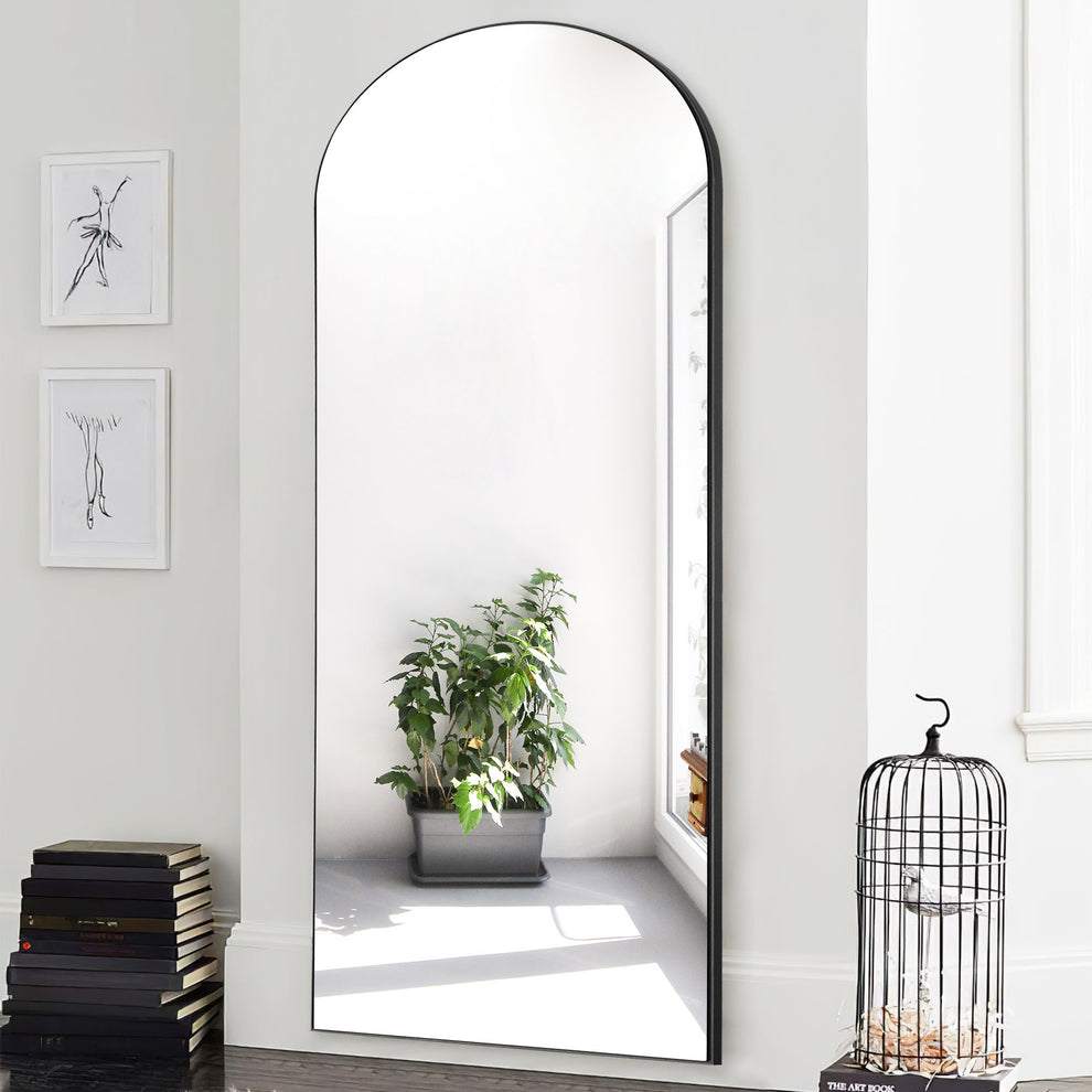 Petite Black Arched Wooden Mirror By Homeroots | Mirrors | Modishstore - 3