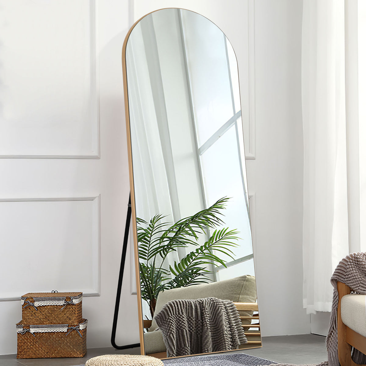 Narrow Gold Arched Wooden Mirror By Homeroots | Mirrors | Modishstore
