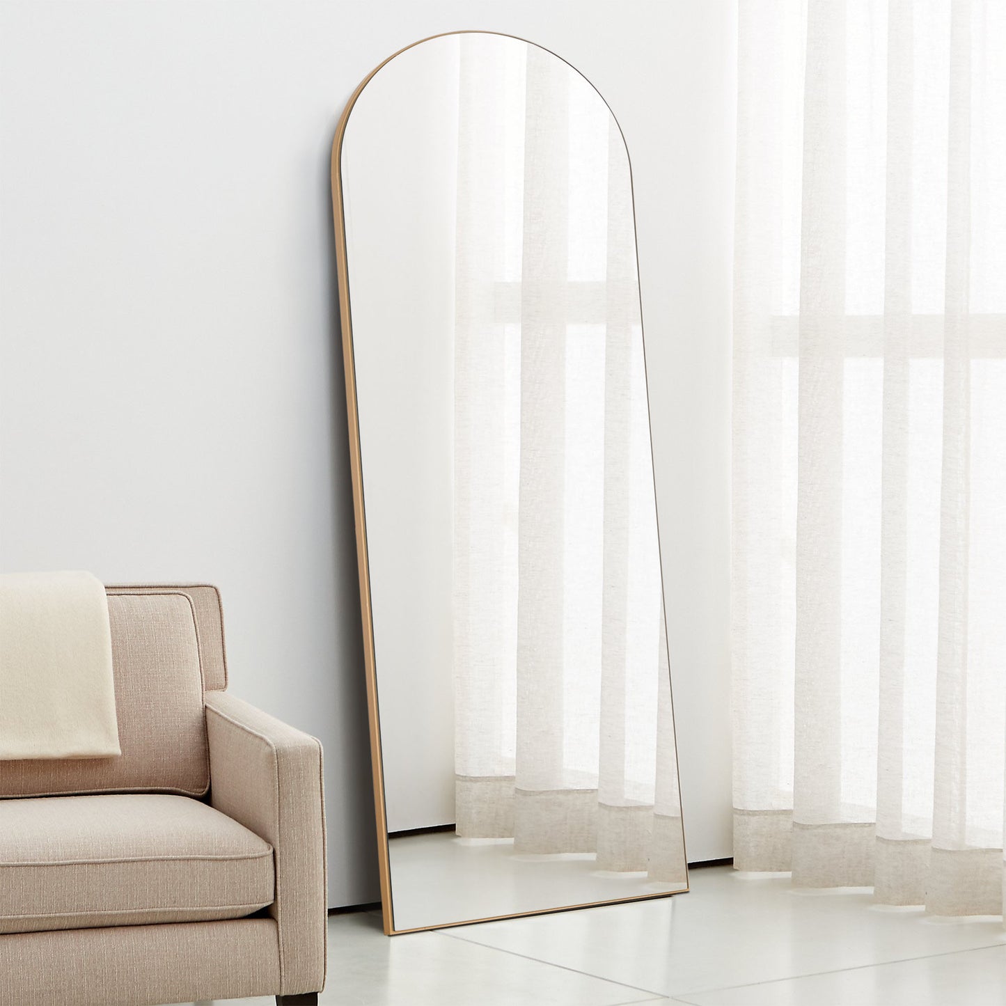 Narrow Gold Arched Wooden Mirror By Homeroots | Mirrors | Modishstore - 4