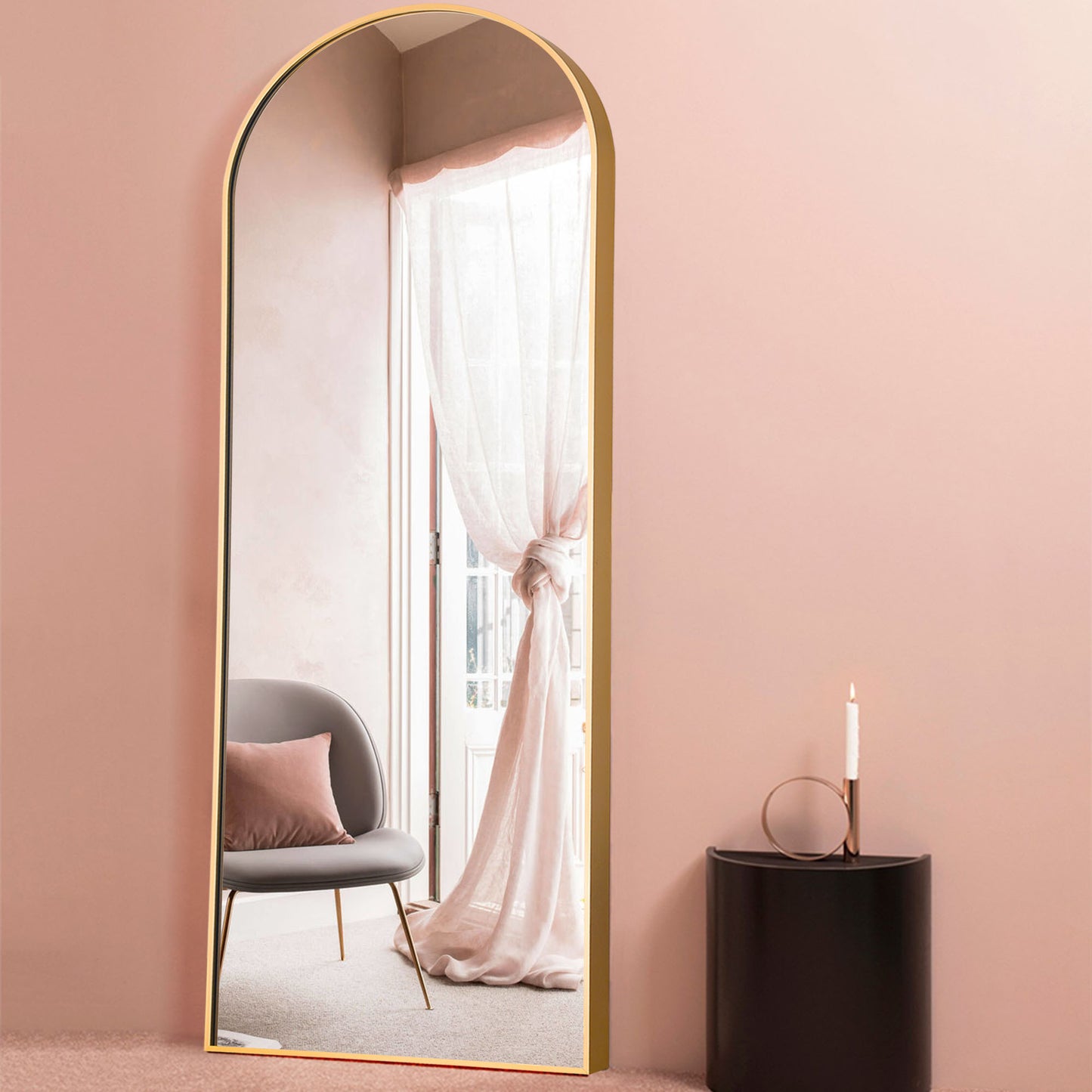 Petite Black Arched Full-length Standing Mirror By Homeroots | Mirrors | Modishstore - 8
