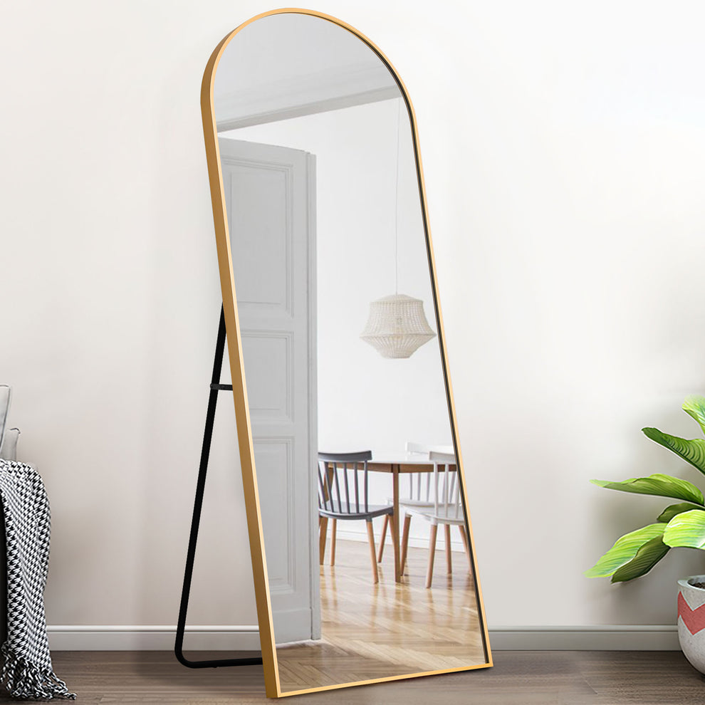 Narrow Gold Arched Full-length Floor Mirror with Stand By Homeroots | Mirrors | Modishstore