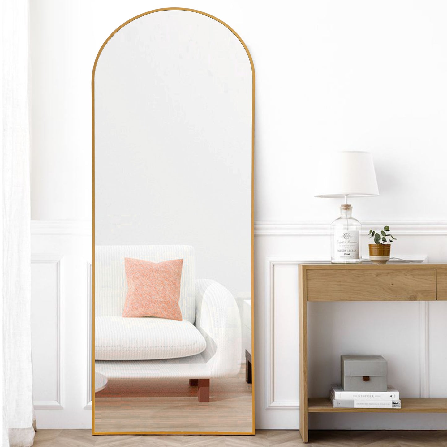 Narrow Gold Arched Full-length Floor Mirror with Stand By Homeroots | Mirrors | Modishstore - 4