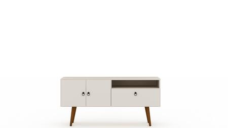 Manhattan Comfort Tribeca 53.94 Mid-Century Modern TV Stand with Solid Wood Legs in Off White | TV Stands | Modishstore - 2