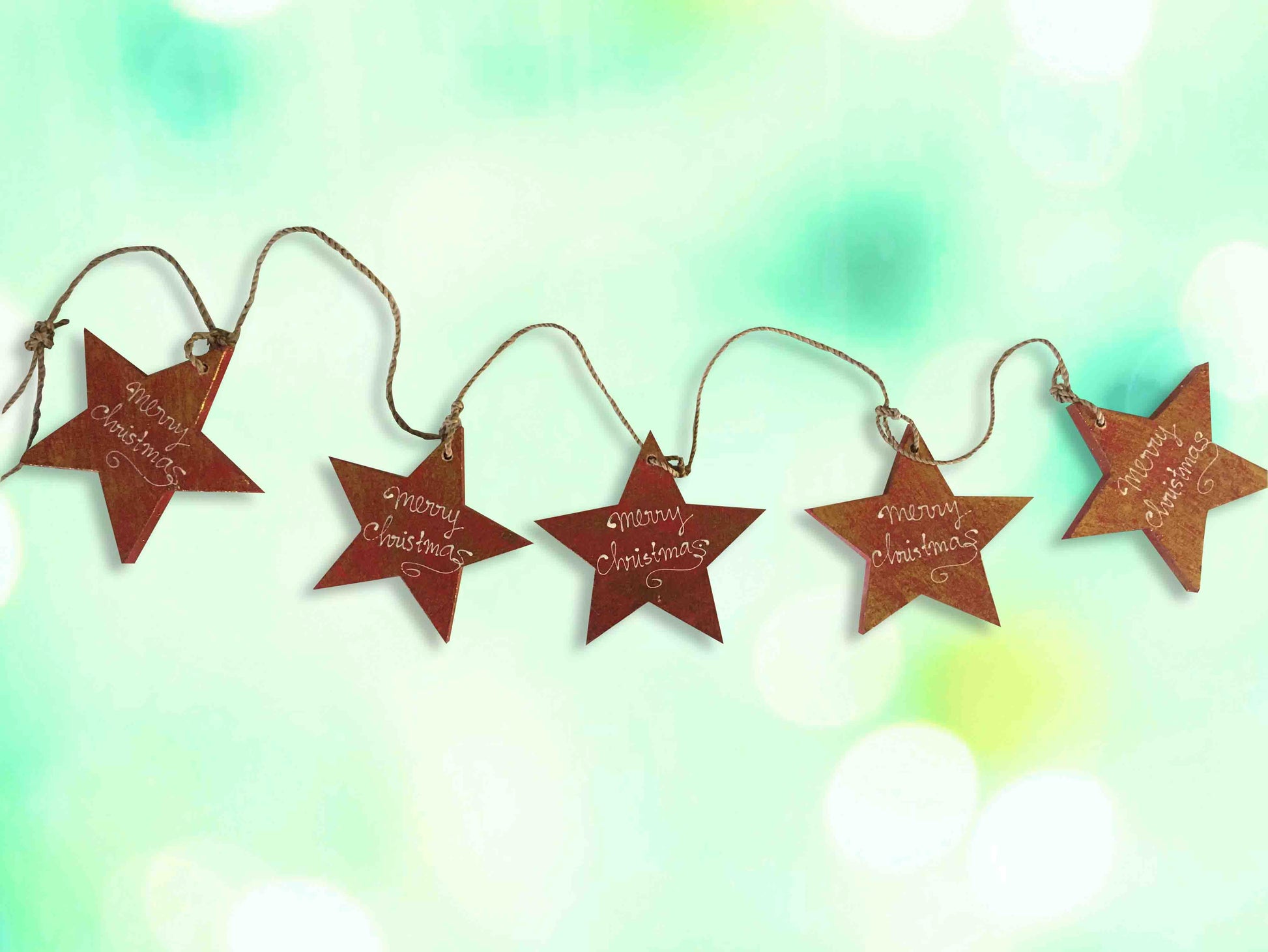 Christmas Star Ornament- String of 5- Silver/Green/Golden/Red-4