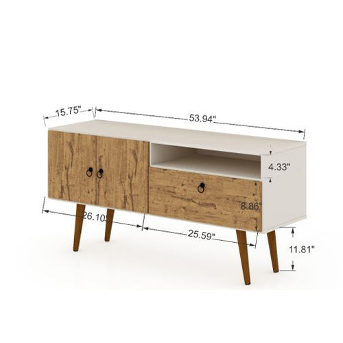 Manhattan Comfort Tribeca 53.94 Mid-Century Modern TV Stand with Solid Wood Legs in Off White and Nature | TV Stands | Modishstore - 4