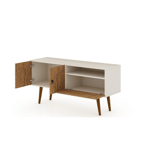 Manhattan Comfort Tribeca 53.94 Mid-Century Modern TV Stand with Solid Wood Legs in Off White and Nature | TV Stands | Modishstore - 3