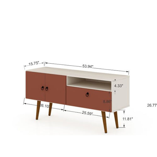 Manhattan Comfort Tribeca 53.94 Mid-Century Modern TV Stand with Solid Wood Legs in Off White and Terra Orange Pink | TV Stands | Modishstore - 6