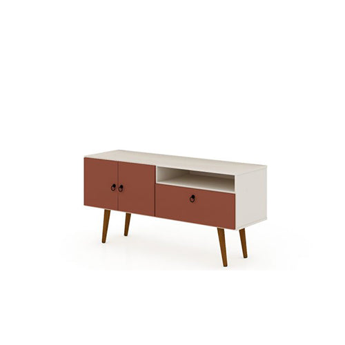 Manhattan Comfort Tribeca 53.94 Mid-Century Modern TV Stand with Solid Wood Legs in Off White and Terra Orange Pink | TV Stands | Modishstore - 4
