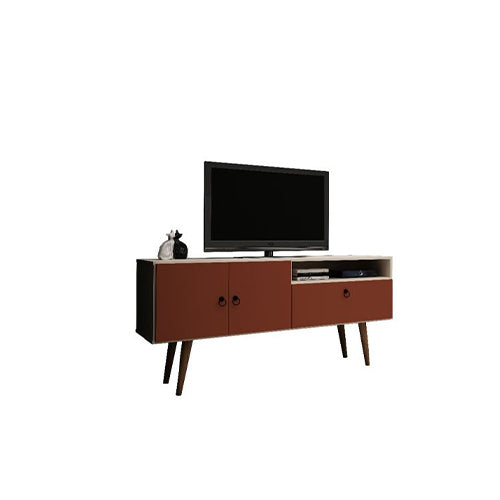 Manhattan Comfort Tribeca 53.94 Mid-Century Modern TV Stand with Solid Wood Legs in Off White and Terra Orange Pink | TV Stands | Modishstore - 5