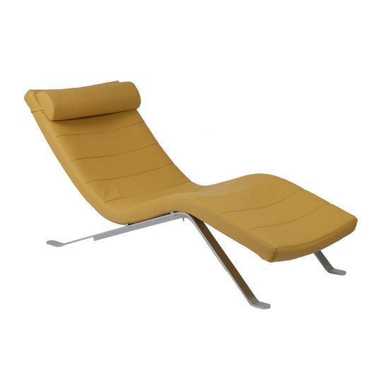 Goldenrod Faux Leather and Chrome Wavy Chaise Lounge Chair By Homeroots
