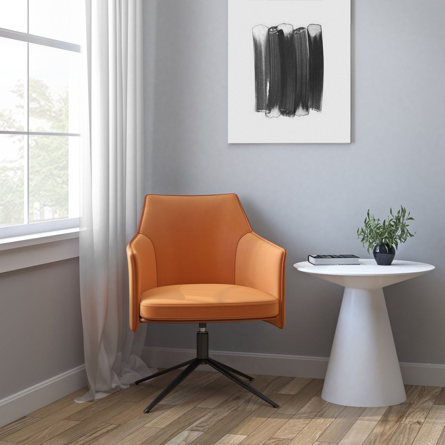 Terra Cotta Faux Leather Swivel Accent Chair By Homeroots | Accent Chairs | Modishstore - 7