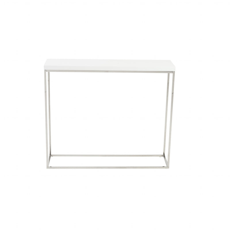 Modern White Gloss and Chrome Console Table By Homeroots | Console Tables | Modishstore