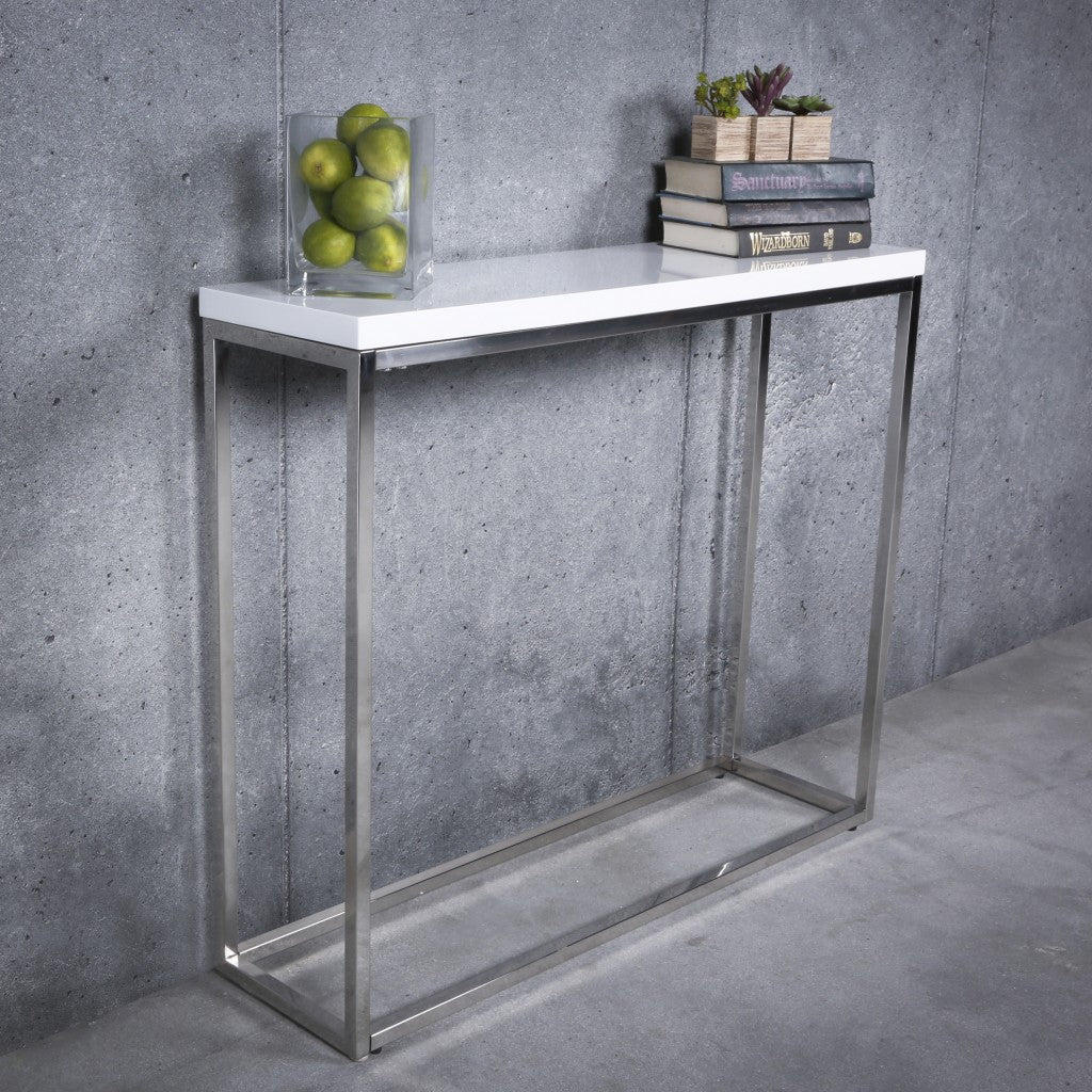 Modern White Gloss and Chrome Console Table By Homeroots
