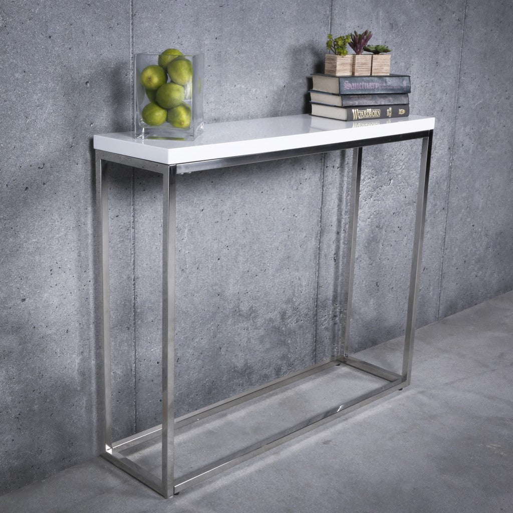 Modern White Gloss and Chrome Console Table By Homeroots | Console Tables | Modishstore - 4