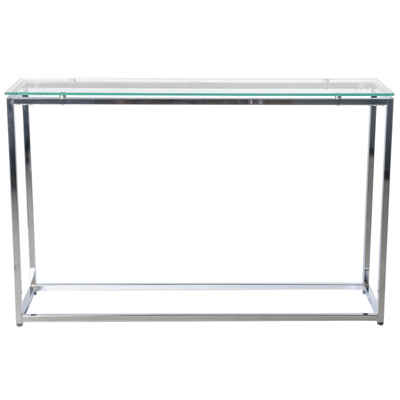 Geo XL Rectangle Clear Glass and Chrome Console Table By Homeroots | Console Tables | Modishstore