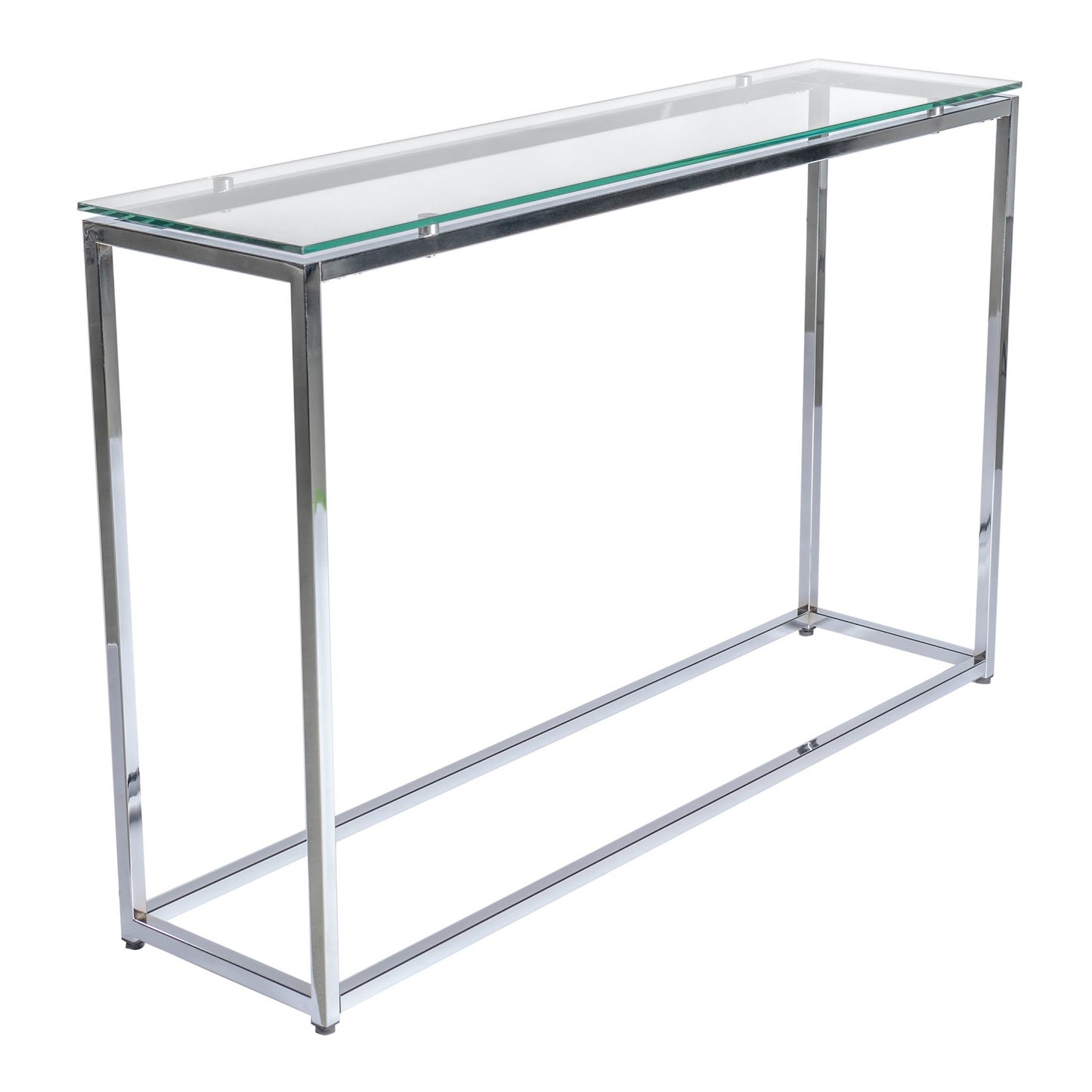 Geo XL Rectangle Clear Glass and Chrome Console Table By Homeroots | Console Tables | Modishstore - 2