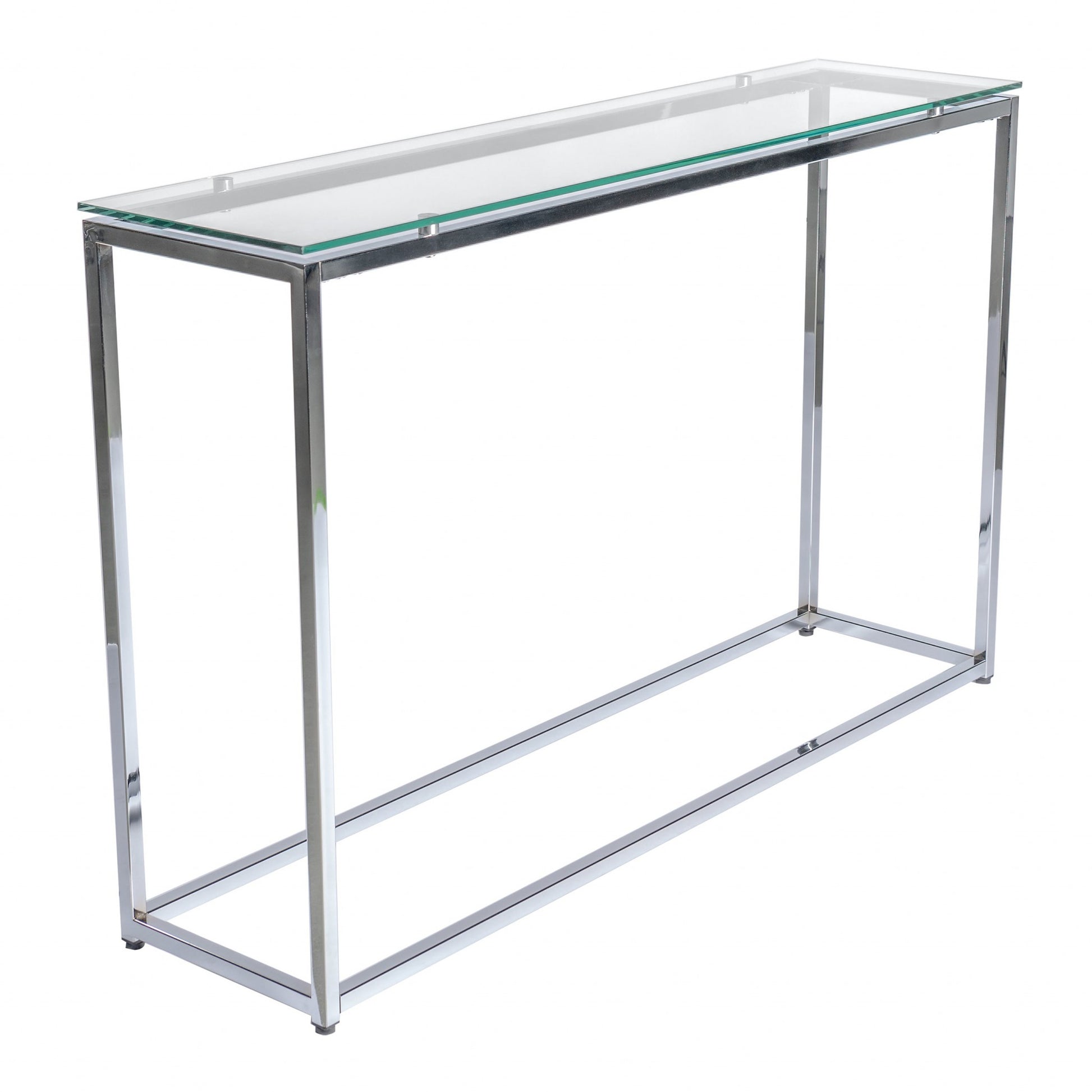 Geo XL Rectangle Clear Glass and Chrome Console Table By Homeroots | Console Tables | Modishstore - 2