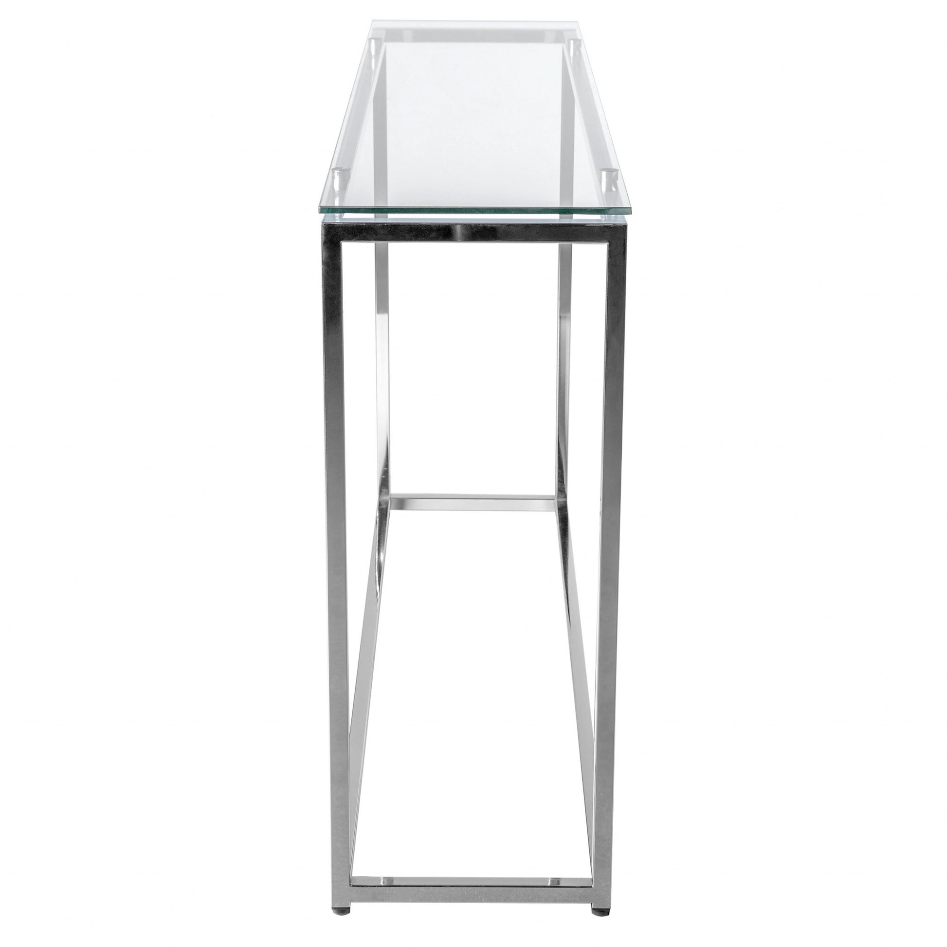Geo XL Rectangle Clear Glass and Chrome Console Table By Homeroots | Console Tables | Modishstore - 3