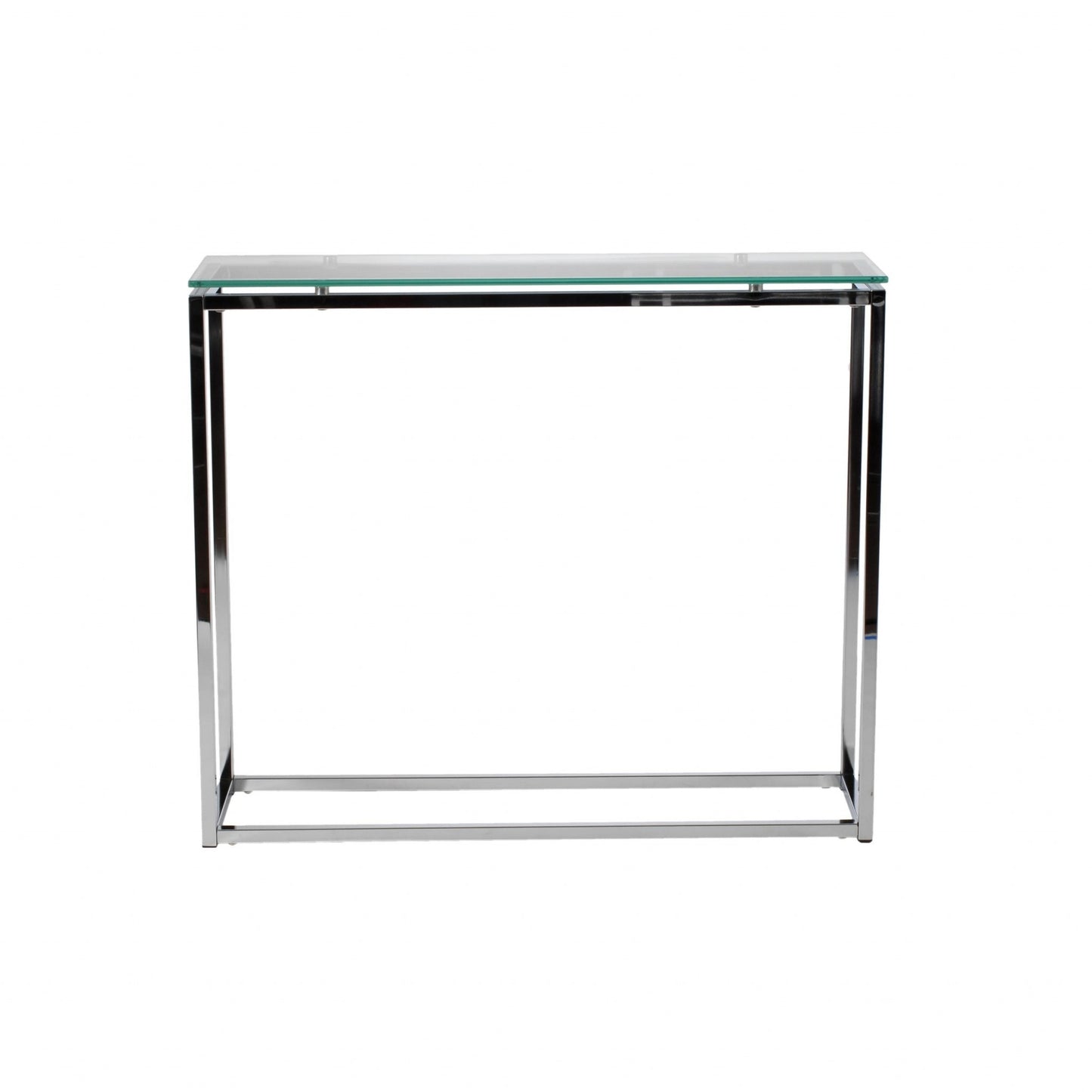 Geo Rectangle Clear Glass and Chrome Console Table By Homeroots | Console Tables | Modishstore