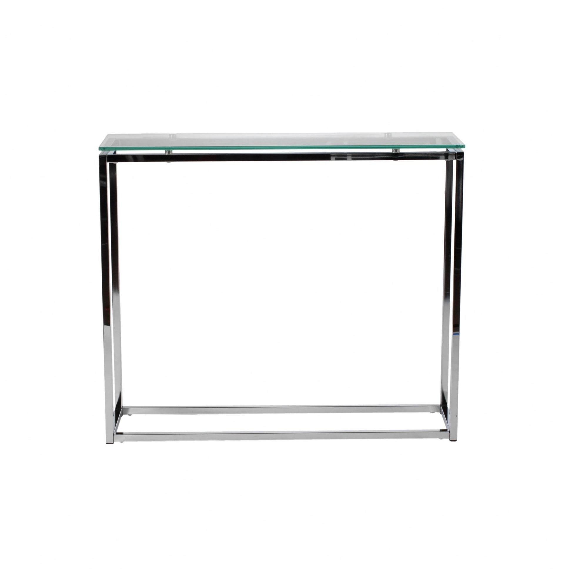 Geo Rectangle Clear Glass and Chrome Console Table By Homeroots | Console Tables | Modishstore