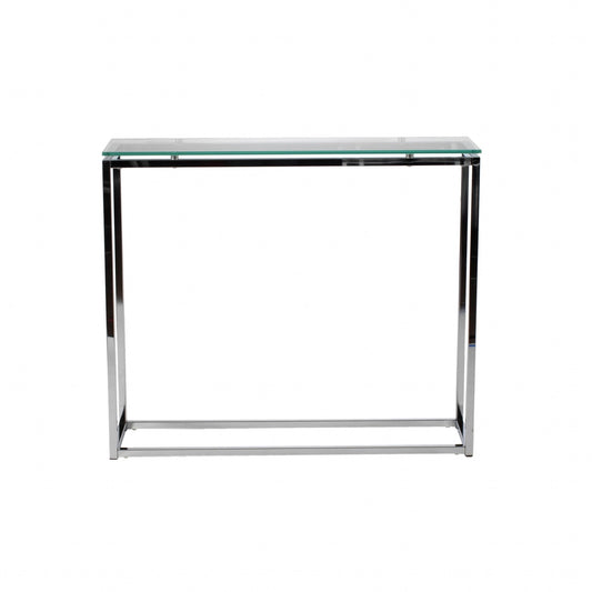 Geo Rectangle Clear Glass and Chrome Console Table By Homeroots | Console Tables | Modishstore
