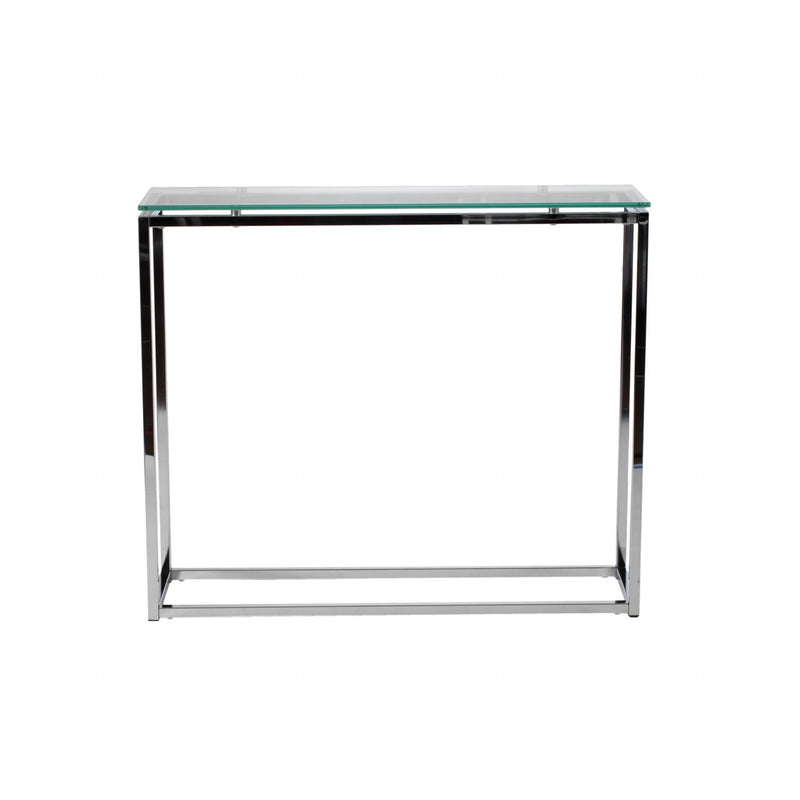 Geo Rectangle Clear Glass and Chrome Console Table By Homeroots | Console Tables | Modishstore