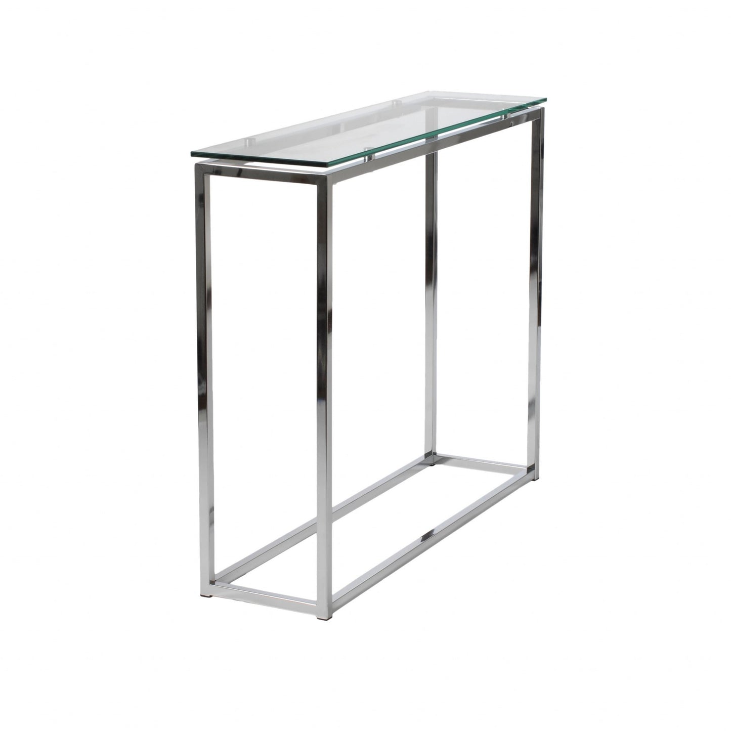 Geo Rectangle Clear Glass and Chrome Console Table By Homeroots | Console Tables | Modishstore - 2